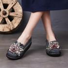 Floral Embroidered Wedge Genuine Leather Loafers