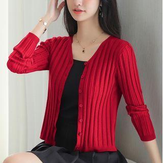 V-neck Ribbed Knit Cropped Cardigan