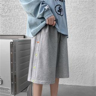 Snap-button Wide-leg Sweatshorts