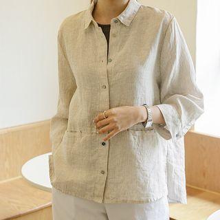 Button-detail Stripe Linen Shirt