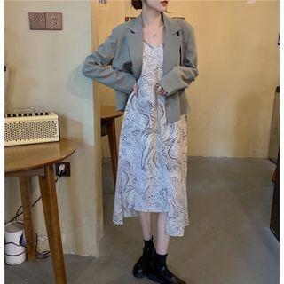 Spaghetti Strap Printed Midi A-line Dress / Blazer
