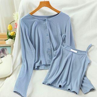 Set: Plain Cropped Cardigan + Camisole Top