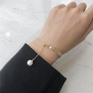 Faux Pearl Alloy Leaf Bracelet Bracelet - One Size