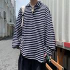 Puff-sleeve Striped Collared T-shirt