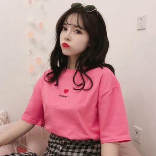 Short-sleeve Heart Print Lettering T-shirt