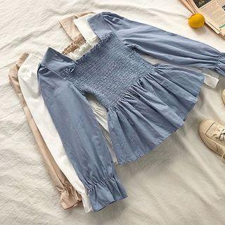 Ruffled-trim Square-neck Flare-sleeve Blouse