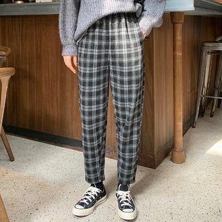 Plaid Straight Leg Pants Plaid - Black & Gray - One Size