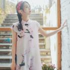 Traditional Chinese Cap-sleeve Printed A-line Dress
