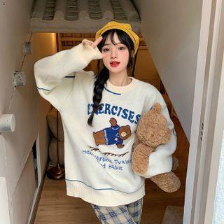Bear Embroidered Lettering Sweater