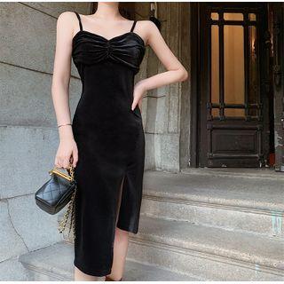 Sheer Mesh Top / Slit Velvet Slipdress