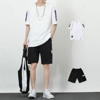 Elbow-sleeve T-shirt / Cargo Denim Shorts / Set