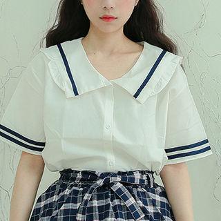 Sailor-collar Contrast-trim Blouse White - One Size