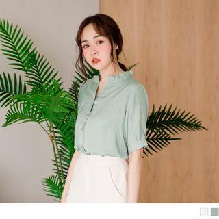 Short-sleeve Stand Collar Embroidered Blouse