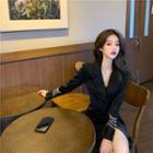 Rhinestone Long-sleeve Mini Collared Dress