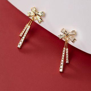 Bow Rhinestone Sterling Silver Fringed Earring