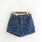 Faux Pearl Denim Shorts