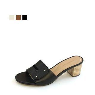 Genuine Leather Cutout-trim Slide Sandals