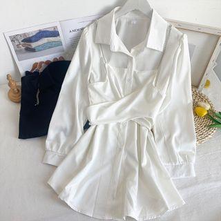 Chain-accent Mock Two-piece Midi Shirtdress