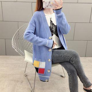 Color Block Pocket Detail Long Cardigan