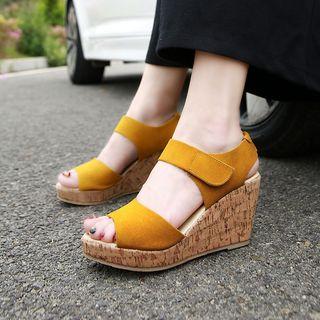 Genuine Leather Slingback Platform Wedge Sandals