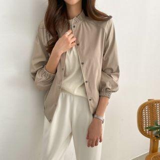 Frill-neck Snap-button Blouson Jacket