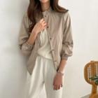 Frill-neck Snap-button Blouson Jacket