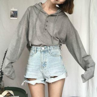 Hooded Long-sleeve Henley Shirt
