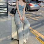 Spaghetti Strap Denim Top / Wide-leg Sweatpants