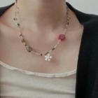 Flower Glass Stainless Steel Necklace 1pc - Transparent & Gold - One Size