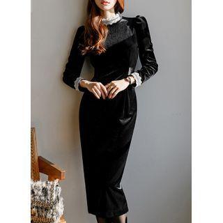 Lace-trim Long Velvet Dress