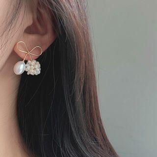 Faux Pearl 925 Sterling Silver Bow Earring