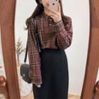 Set: Long-sleeve Plaid Shirt + Midi Fitted Skirt