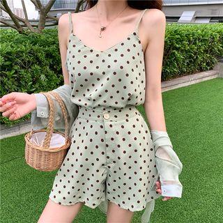Set Of 2: Dotted Camisole Top + Wide-leg Shorts Camisole + Shorts - One Size