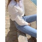 Lace V-panel Puff-shoulder Cotton Blouse