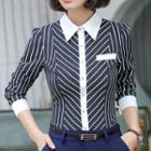 Striped Long-sleeve Shirt / Pencil Skirt / Dress Pants