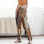 Patterned Drawstring-cuff Chiffon Pants