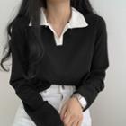 Two Tone Polo Neck Long Sleeve Top