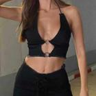 Halter Heart Buckled Cutout Cropped Camisole Top