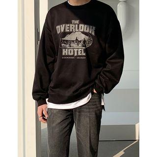 Drop-shoulder Fleece-lined Letter Sweatshirt