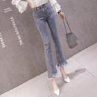 Distressed High-waist Boot-cut Jeans