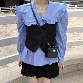 Plain Blouse / Vest / Mini Pleated Skirt