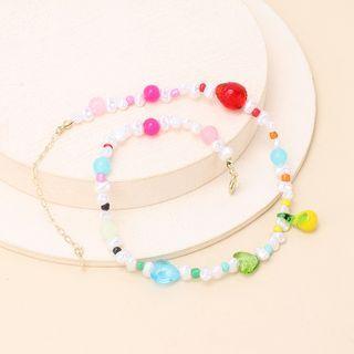 Beaded Necklace Red & Black & Blue & Light Blue - One Size