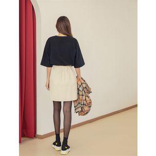 Plus Size Elasticized-waist Wrap-front Corduroy Mini Skirt