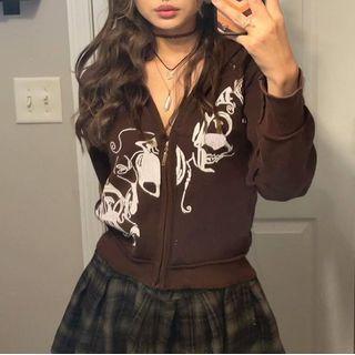 Graffiti Print Long-sleeve Zip Hooded Sweater