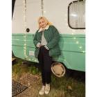Contrast-collar Fleece-lined Quilted Jacket
