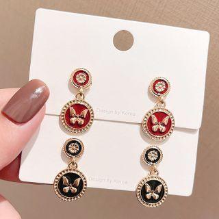 Butterfly Glaze Alloy Dangle Earring A055 - 1 Pair - 925 Silver - Red - One Size