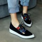 Genuine Leather Platform Floral Lace-up Shoes