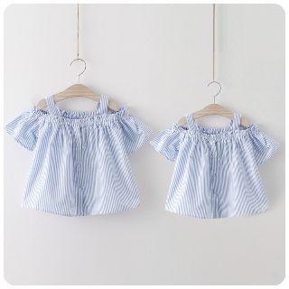 Family Matching Short-sleeve Cutout Striped Top