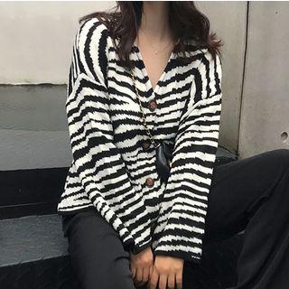 Striped V-neck Cardigan As Shown In Figure - One Size