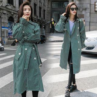 Striped Double-breasted Trench Coat